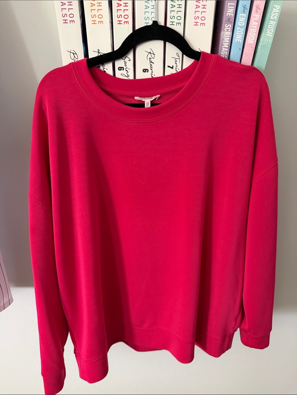 Relaxed Crewneck Sweater in Bright Fuchsia Pink